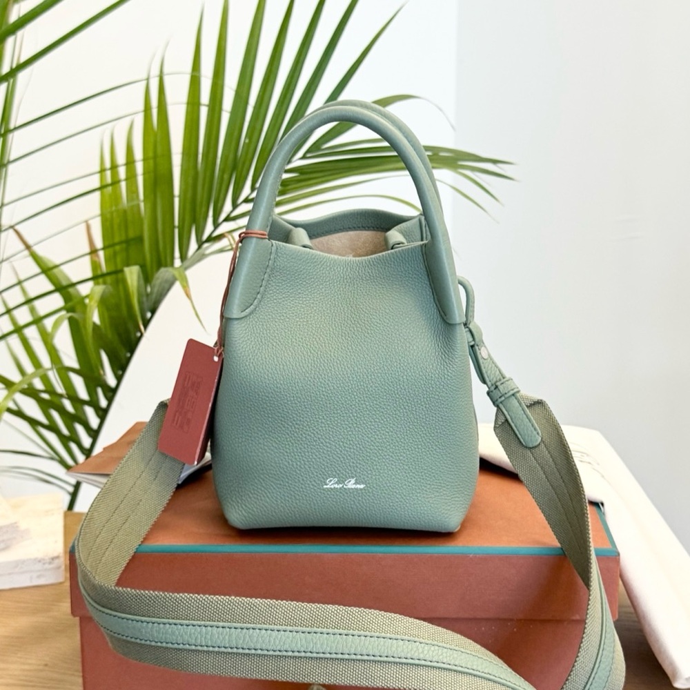 ~ BRAND NEW ~ LORO PIANA 2024 Grained Calfskin Micro Bale Crossbody Bag in Green